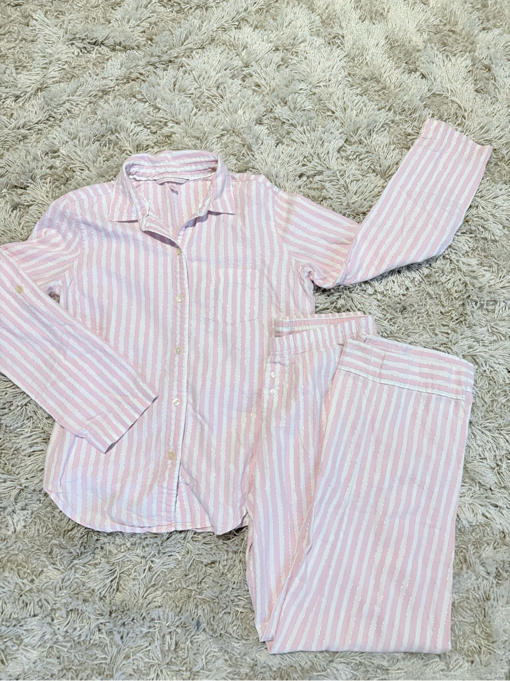 Victoria's Secret Pink,White,Glitter Striped Pajama Set